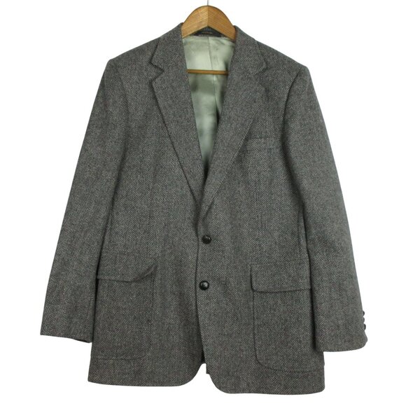 Imperial by Haggar 40 Men's Tweed Sport Coat Blazer Jacket Gray Herringbone Wool - Picture 1 of 8